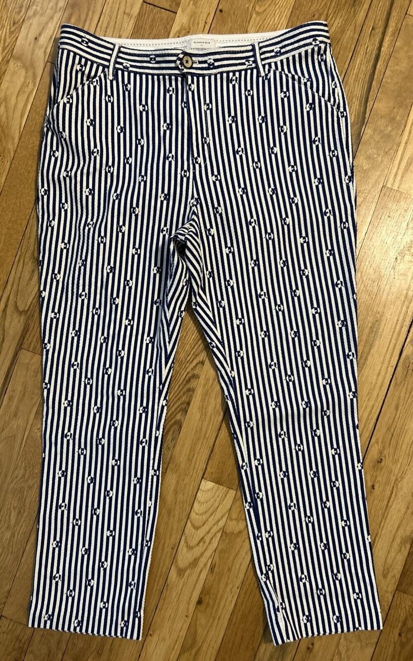 Women’s The Essential Slim ANTHROPOLOGIE Striped / Floral Pants Size 14 *A1